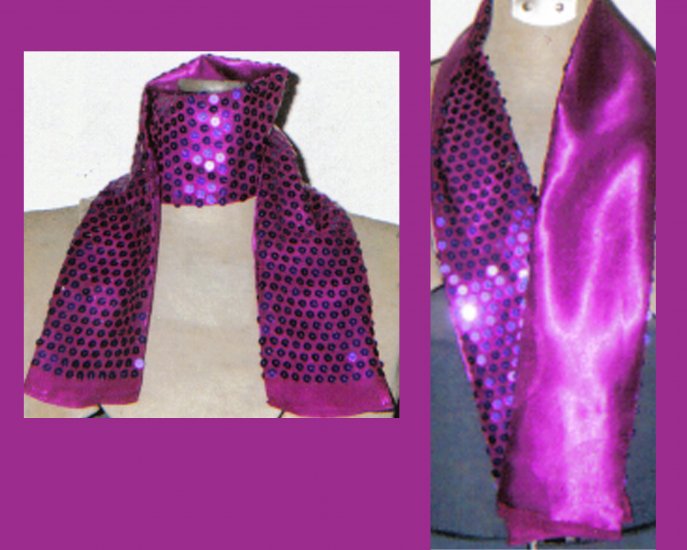 Sequined Chiffon & Satin Reversable Scarf