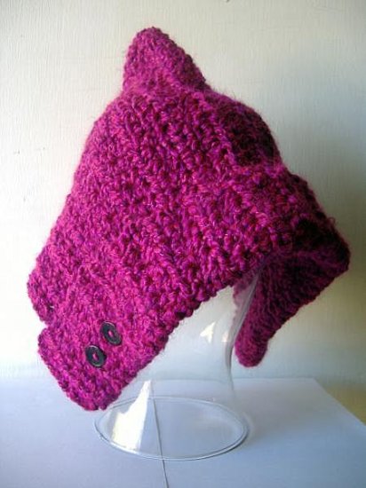 the pixie hat in bright magenta.