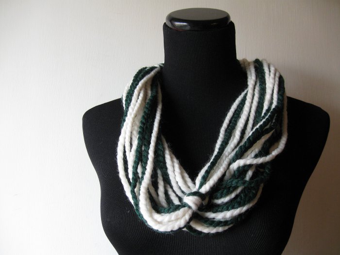 the big knot scarf in cream and green.