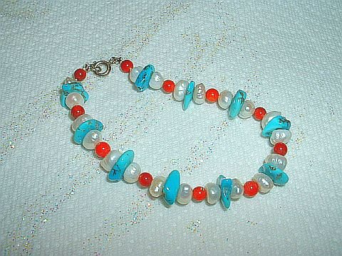 Patriotic Red, White, & Blue Bracelet: Coral, Turquoise, & Pearl