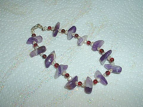 Lovely & Unique New Chevron Amethyst, Garnet & Pearl Bracelet