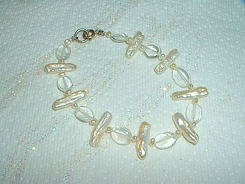 Gorgeous Natural Freshwater Baroque Pearl and Quartz Bracelet