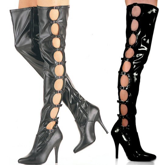 Seduce - Women's Thigh High Boots with Circle Cut Out Sides with Buckles