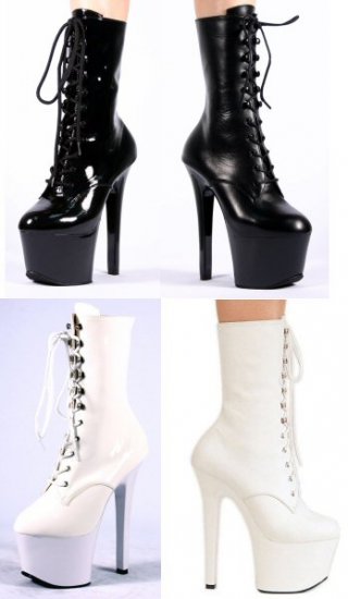 Sky - Women's Calf High Leather Boots with Front Lace Up and Spike Heels
