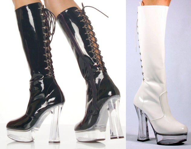 "Expose" - Women's Clear Heel Knee High Boot with Back Lacing