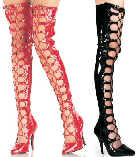 Seduce - Women's Thigh High Boots with Open Front and Lace Up Wrapping