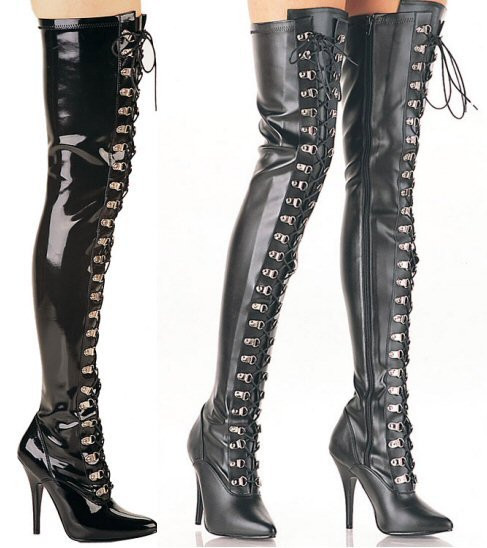 Seduce - Women's Thigh High Boots With Front Lace Up D-Ring Eyelettes