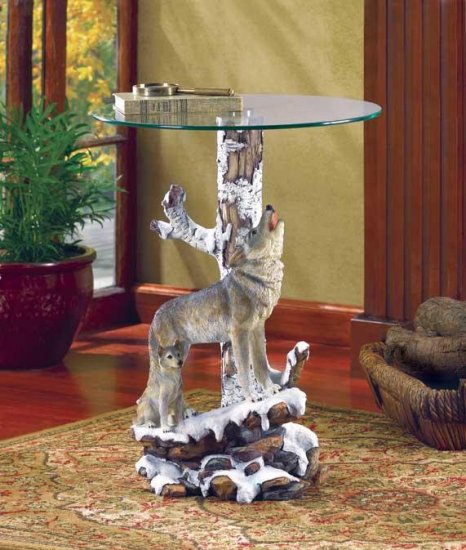 WOLF TABLE W/GLASS TABLETOP---Item #: 37918