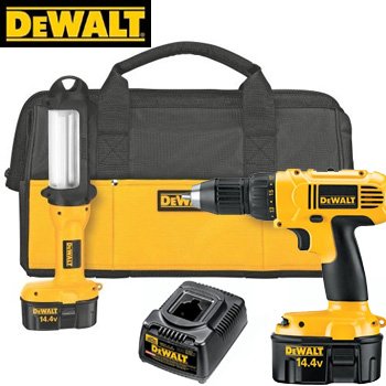 DEWALT HEAVY DUTY 14.4V COMPACT DRILL AND FLUORESCENT LIGHT KIT