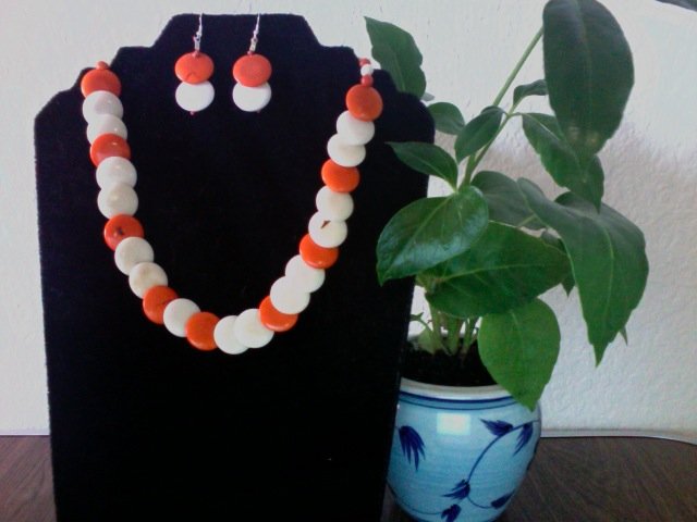 Necklace & Earrings- Orange & Ivory