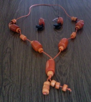 Long Necklace & Earrings- Lite Orange & Black