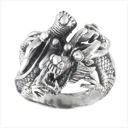 Two Dragons Silver Ring