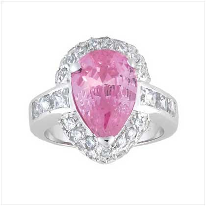 Pink Teardrop Silver Ring
