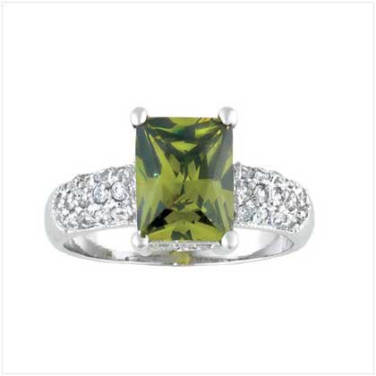 Green Square Silver Ring