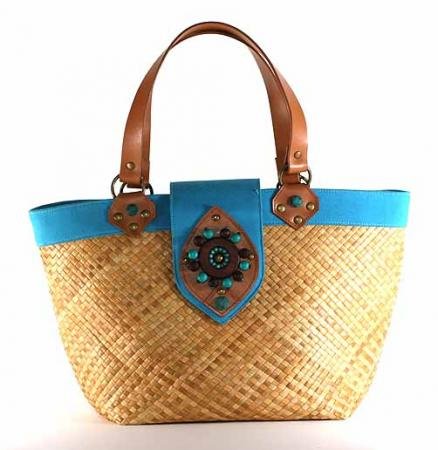 Kenya - Small Tote Bag w/ Turquoise Trim