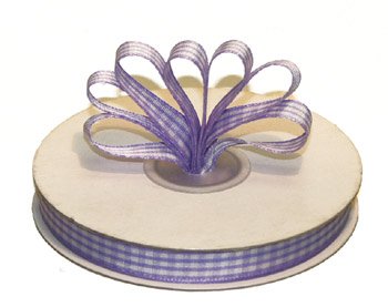 3/8" White-Lavender Polyester Satin Gingham Ribbon - 25 yds