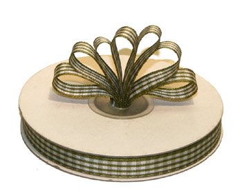 3/8" White-Moss Polyester Satin Gingham Ribbon - 25 yds