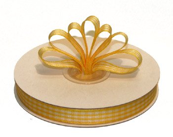 3/8" White-Yellow Polyester Satin Gingham Ribbon - 25 yds