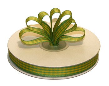 3/8" Yellow-Apple Polyester Satin Gingham Ribbon - 25 yds