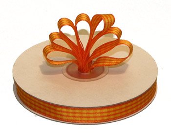3/8" Yellow-Orange Polyester Satin Gingham Ribbon - 25 yds