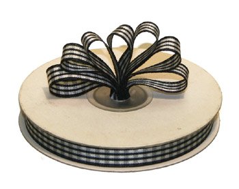 1-1/2" White-Black Polyester Satin Gingham Ribbon - 10 yds