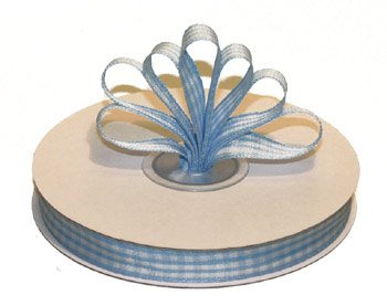 1-1/2" White-Lt Blue Polyester Satin Gingham Ribbon - 10 yds