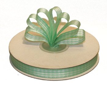 1-1/2" White-Mint Polyester Satin Gingham Ribbon - 10 yds
