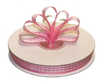 1-1/2" White-Pink Polyester Satin Gingham Ribbon - 10 yds