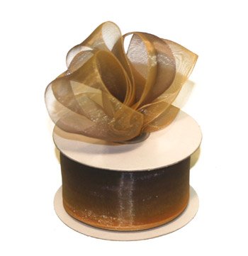 7/8" Brown-Lt Gold Sheer Organza Ombre Ribbon - 10 yds
