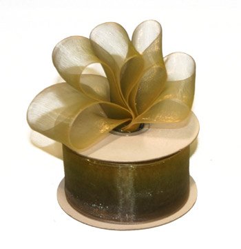 1-1/2" Moss-Lt Gold Sheer Organza Ombre Ribbon - 10 yds