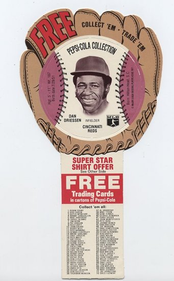 1977 Dan Driessen Pepsi Cola Baseball Glove Disc Mint!
