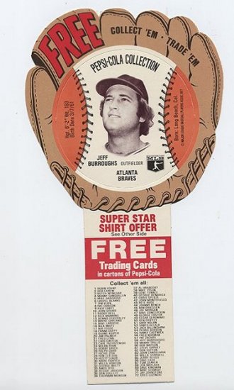 1977 Jeff Burroughs Pepsi Cola Baseball Glove Disc Mint!