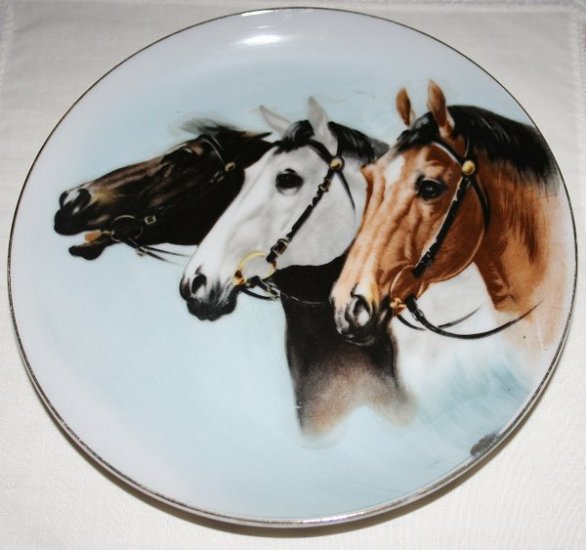 Three Horses Decorative Plate Vintage Stamped Japan