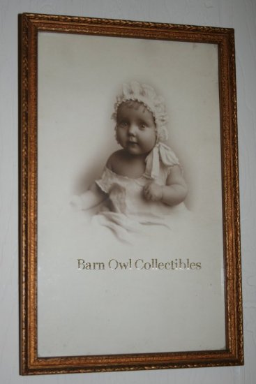 Antique Framed Photograph of Baby with Frilly Cap