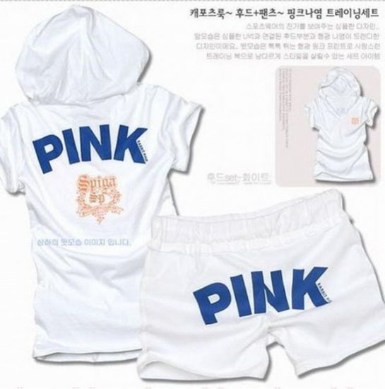 ''Pink'' Top and Shorts in White