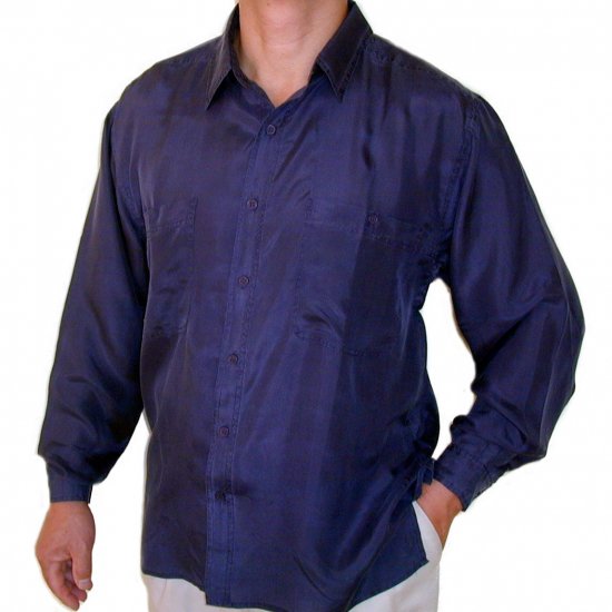 Men's Navy 100% Silk Shirt (Small, Item# 215)