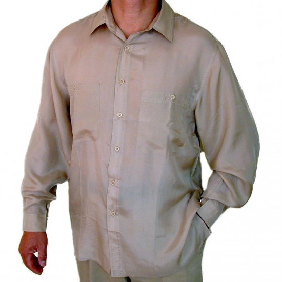 Men's Beige 100% Silk Shirt (Small, Item# 207)