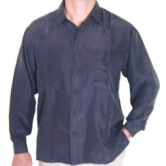 Men's Black 100% Silk Shirt (Small, Item# 203)