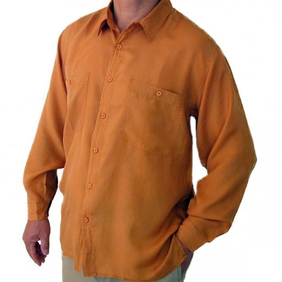 Men's Mustard 100% Silk Shirt (Small, Item# 202)