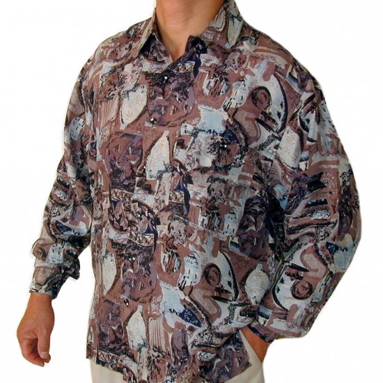 Men's Printed 100% Silk Shirt (Extra Large, Item# 105)