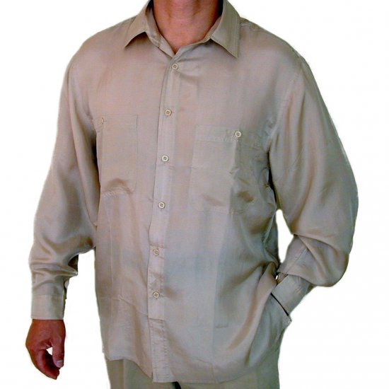 Men's Beige 100% Silk Shirt (Extra Large, Item# 207)