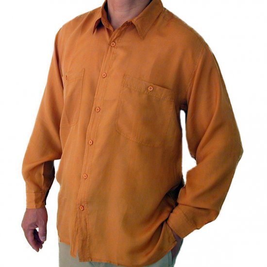 Men's Mustard 100% Silk Shirt (Extra Large, Item# 202)