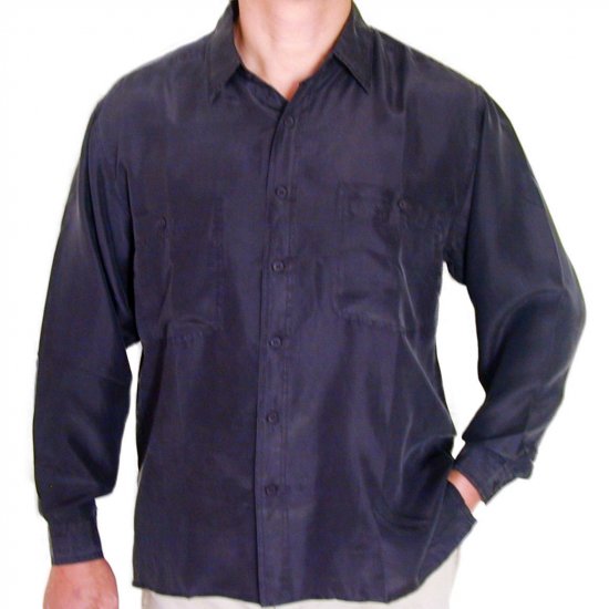 Men's Black 100% Silk Shirt (Large, Item# 203)