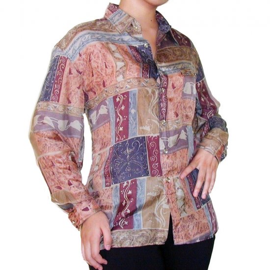 Women's Pattern 100% Silk Blouse (L, Item# 104)