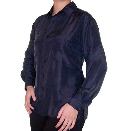 Women's Black 100% Silk Blouse (L, Item# 203)