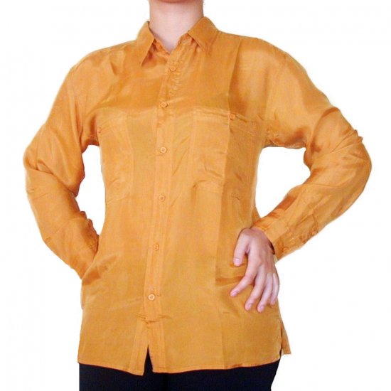 Women's Mustard 100% Silk Blouse (L, Item# 202)
