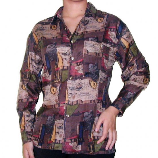 Women's Pattern 100% Silk Blouse (L, Item# 102)