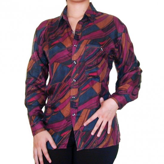 Women's Pattern 100% Silk Blouse (M, Item# 108)