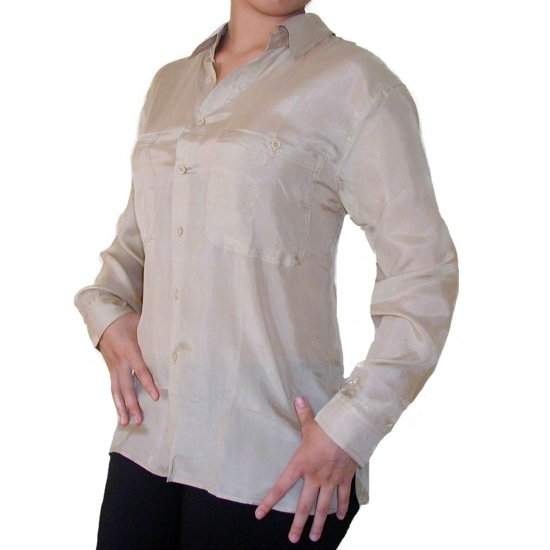Women's Beige 100% Silk Blouse (M, Item# 207)