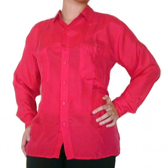 Women's Red 100% Silk Blouse (M, Item# 206)